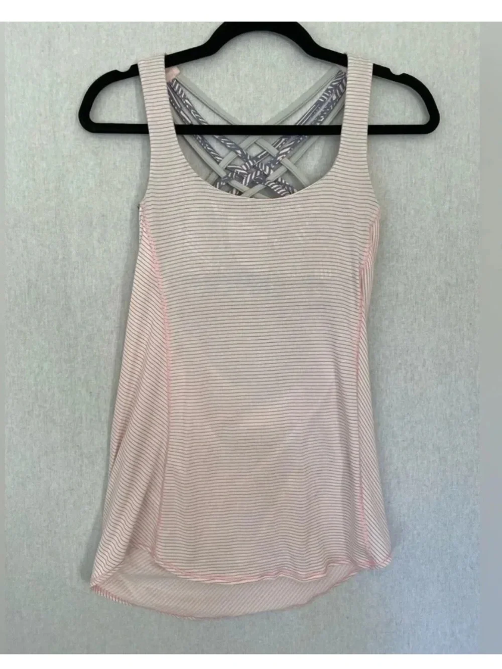 lululemon athletica Light Pink Tank Top with Grey Patterned Strappy Back